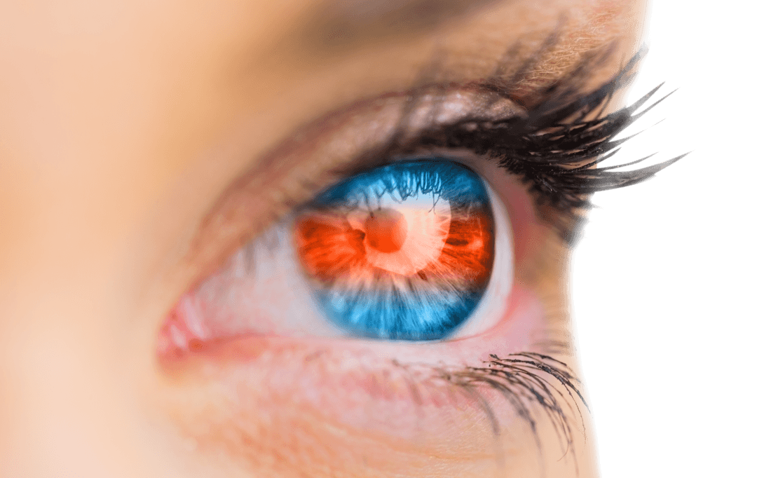 Close-up of Transparent Background with Red and Blue Eye
