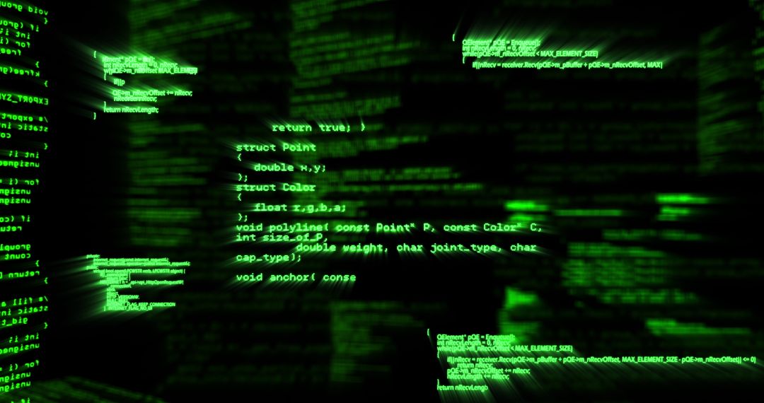 Abstract Digital Code with Green Neon Glow