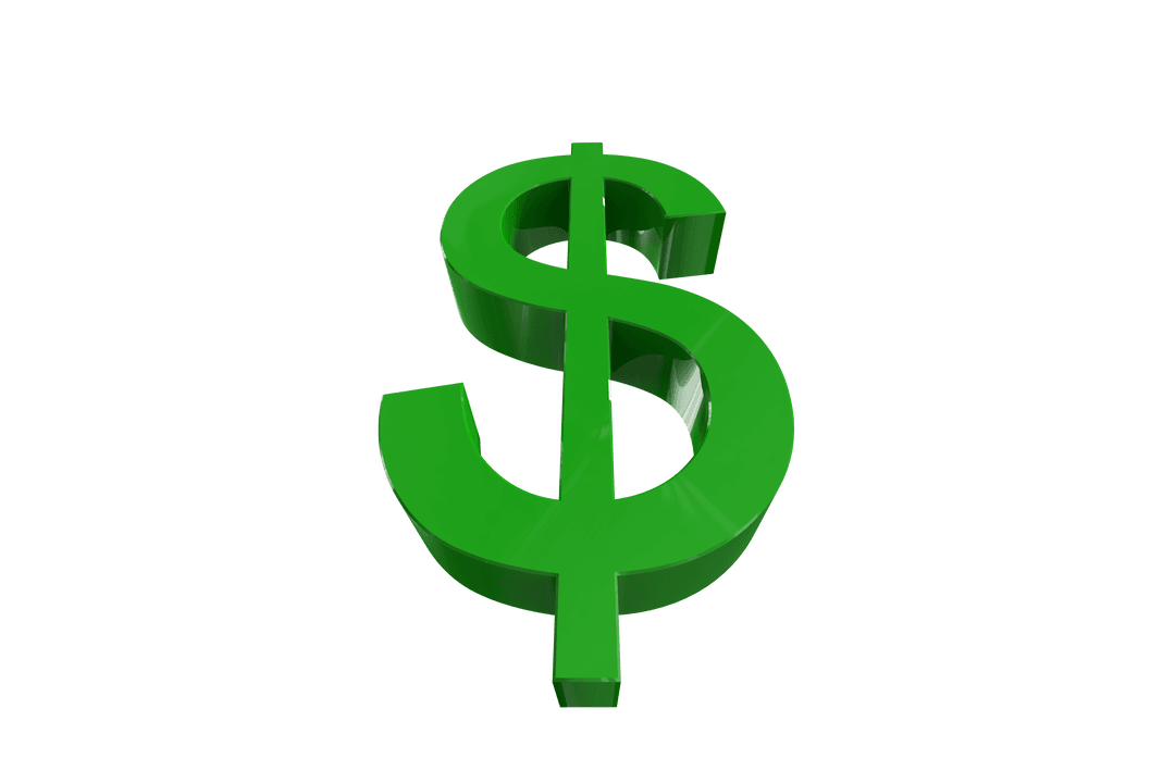 Green American Dollar Symbol Isolated on Transparent Background