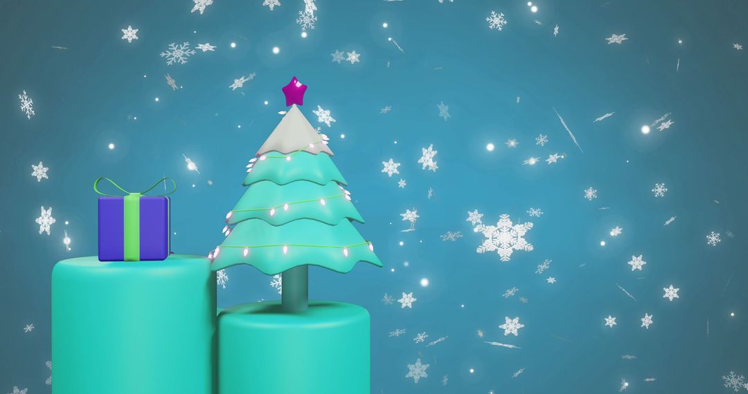 Festive 3D Christmas Tree with Gifts and Snowflakes