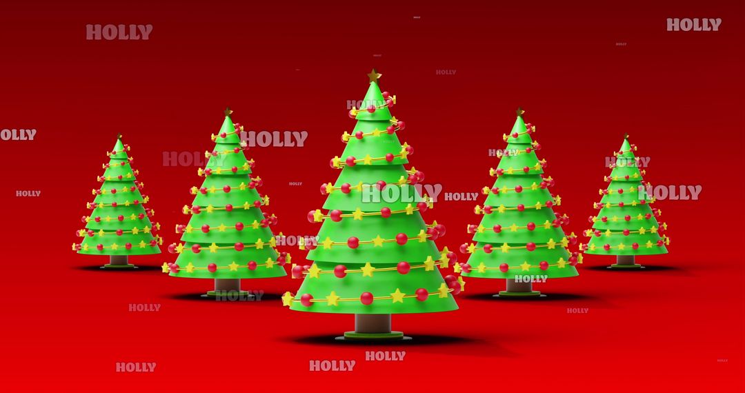 Festive Christmas Trees on Bold Red Background with Holly Text - Free Images, Stock Photos and Pictures on Pikwizard.com