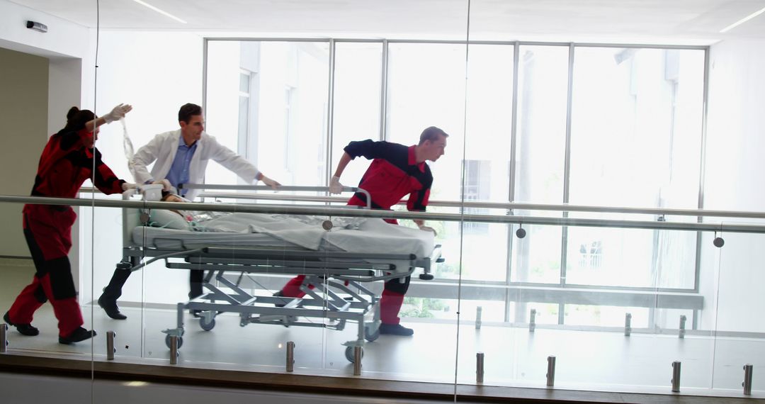 Emergency Medical Team Rushing Patient Through Hospital Hallway - Free Images, Stock Photos and Pictures on Pikwizard.com