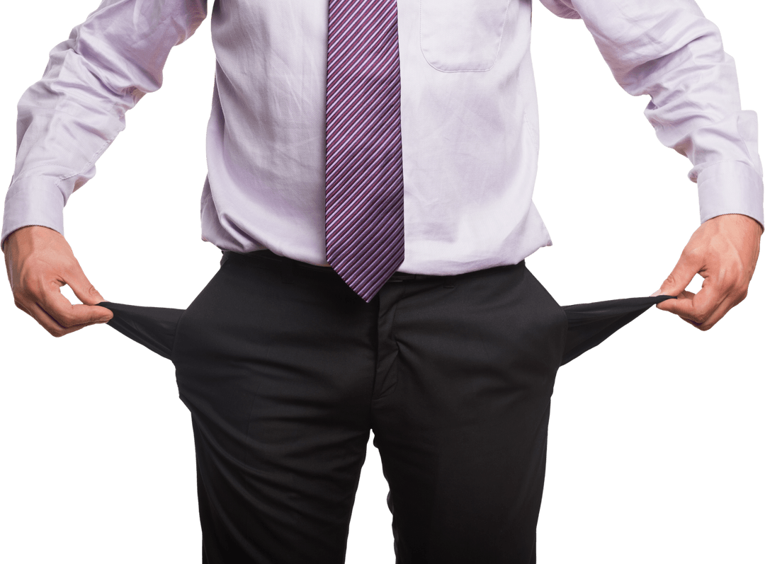 Midsection View Businessman with Empty Pockets Isolated Transparent Background