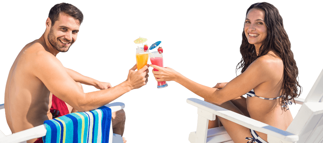 Smiling Couple Toasting with Drinks on Transparent Background