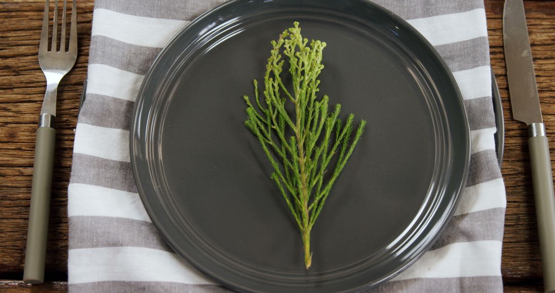 Minimalist Table Setup with Fresh Herb on Plate - Free Images, Stock Photos and Pictures on Pikwizard.com