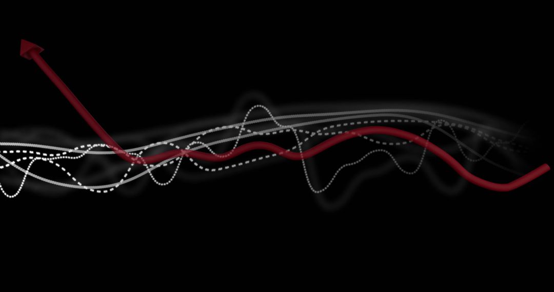 Dynamic Red Arrow With Digital Wave Lines on Black Background