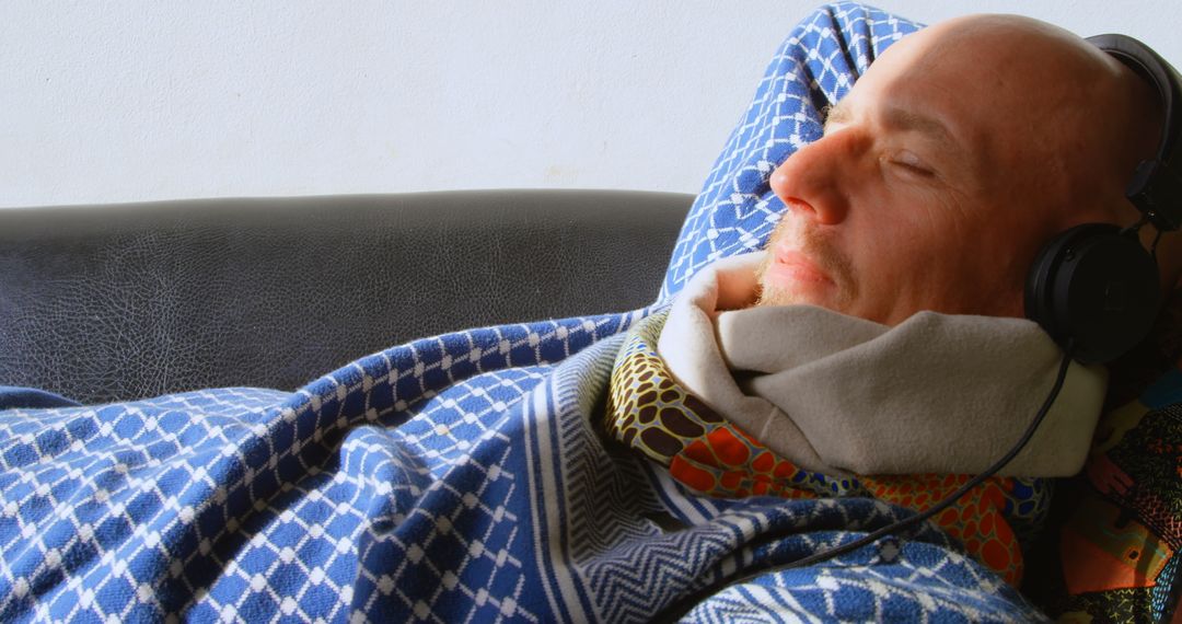 Relaxed Man Enjoying Music on Sofa at Home