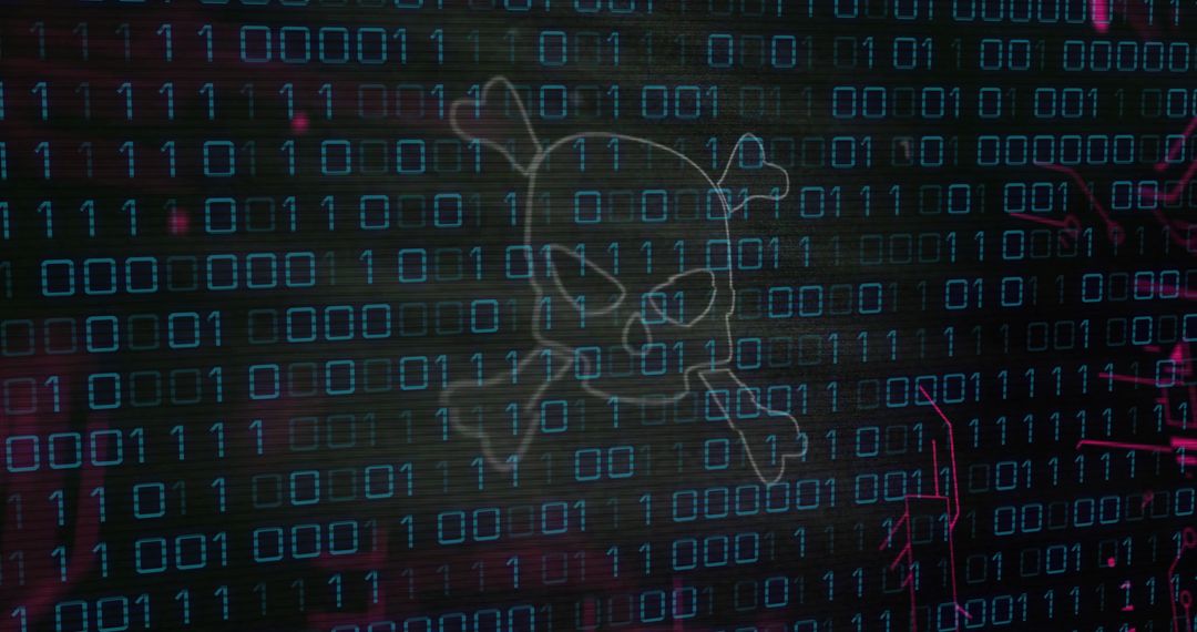 Binary Code and Skull Symbolizing Digital Threats