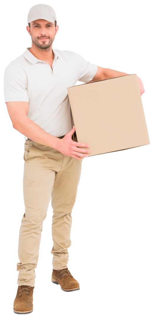 Transparent Background Courier Delivering Cardboard Box