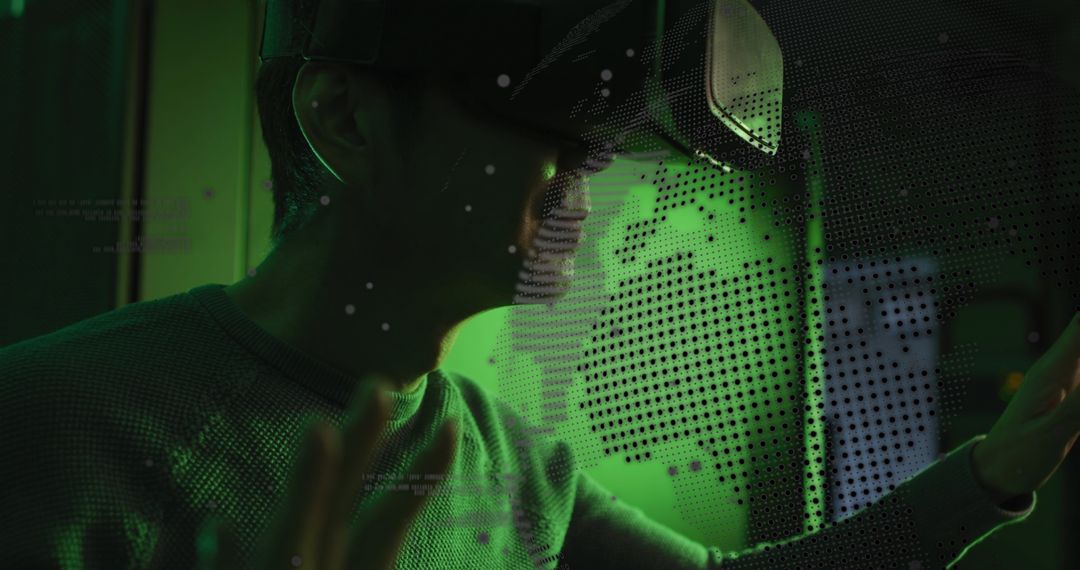 IT Specialist using VR Headset with Digital Overlay