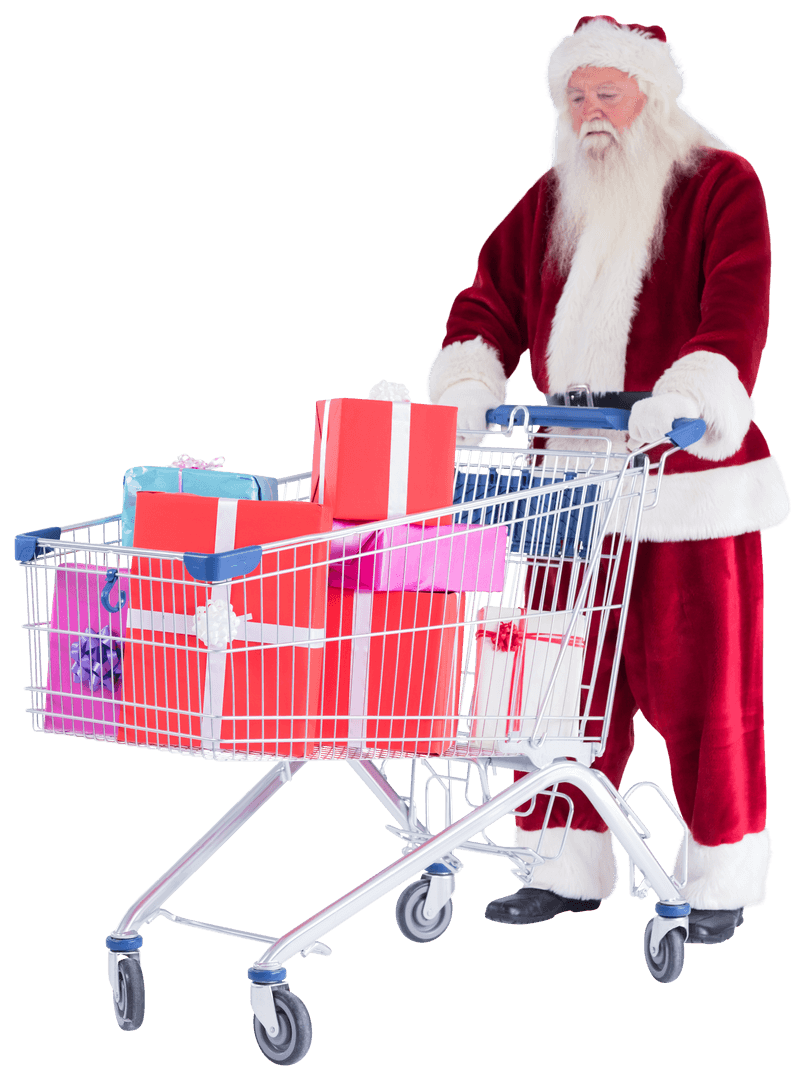Transparent Santa Claus Pushing Shopping Cart with Gifts