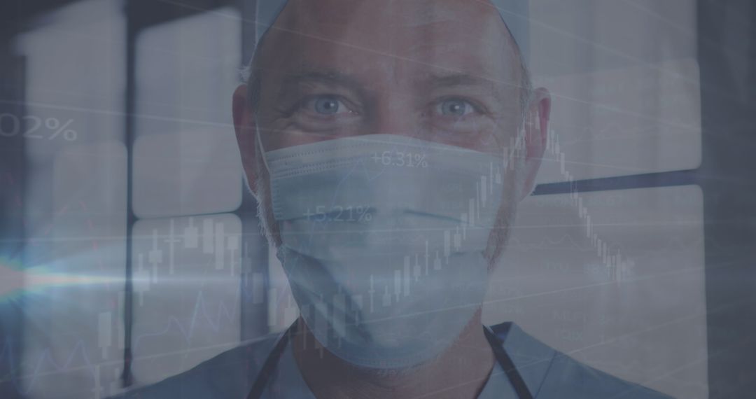 Surgeon in Hospital with Overlay of Financial Growth Charts