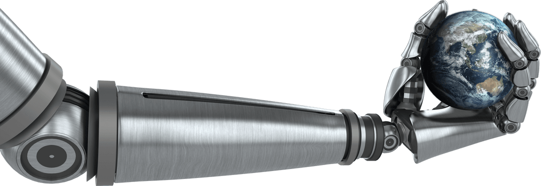 Transparent Robotic Arm Holding Globe for Global Technology Concept