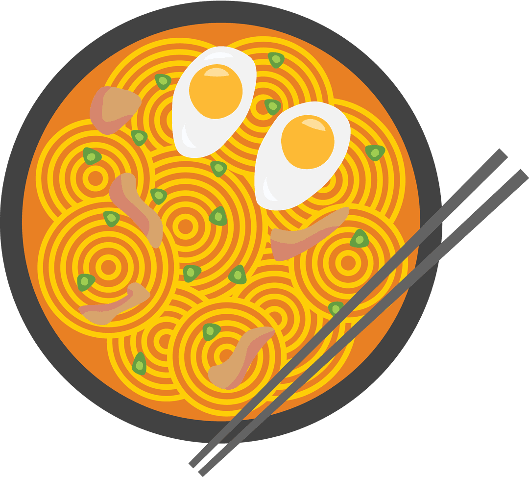 Transparent Illustration of Noodle Soup Plate with Egg and Chopsticks