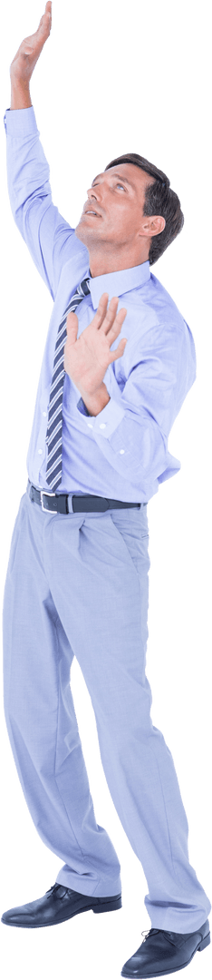 Transparent Businessman Cautiously Looking Upwards