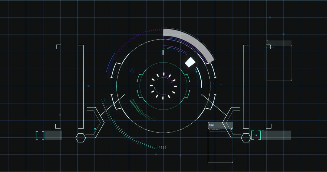 Futuristic Digital Interface with Data Elements and Grid Background