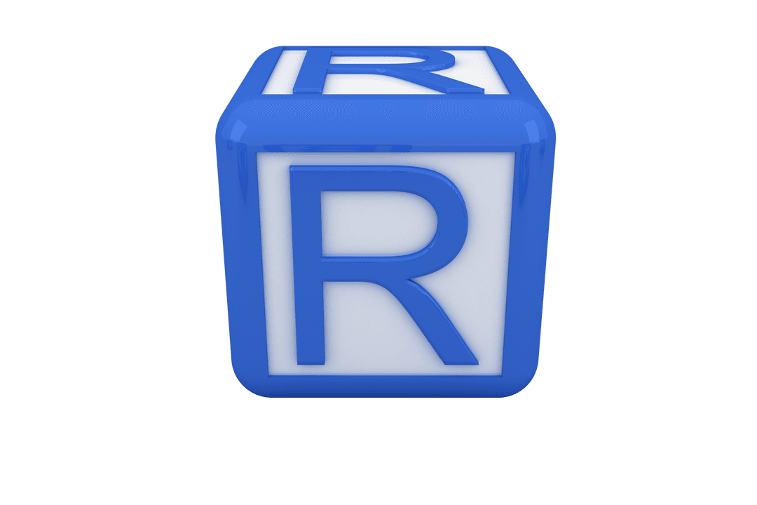 Blue Letter R Cube Icon on Transparent Background