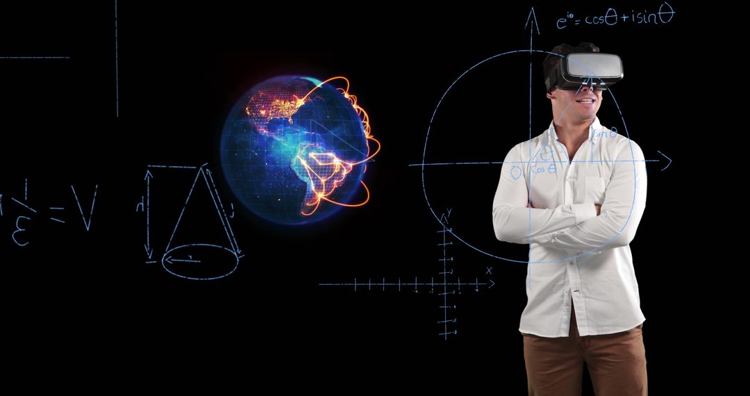 Man Exploring Virtual Mathematics Using VR Headset