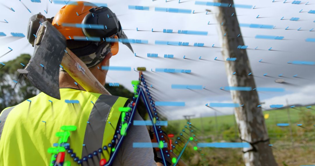 Worker with Axe Overlaid by Finance Data Concept