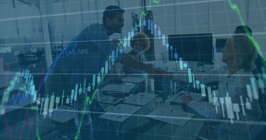 Business Team Collaboration Concept with Financial Analytics Overlay