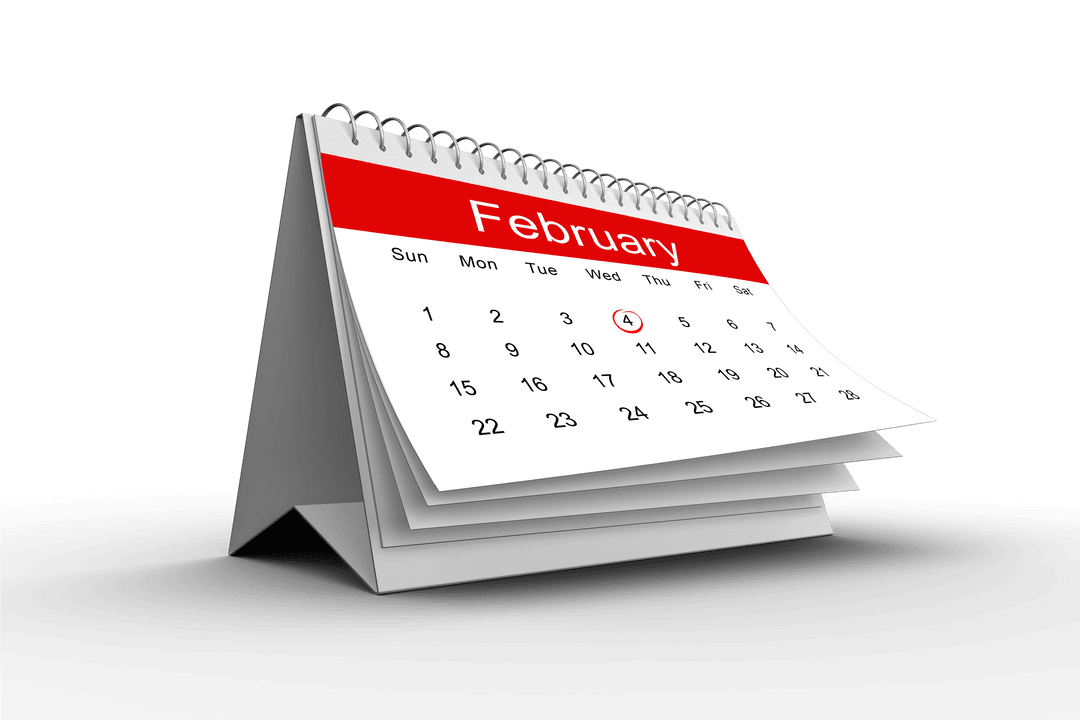 Transparent Desk Calendar Featuring February Page with Marking