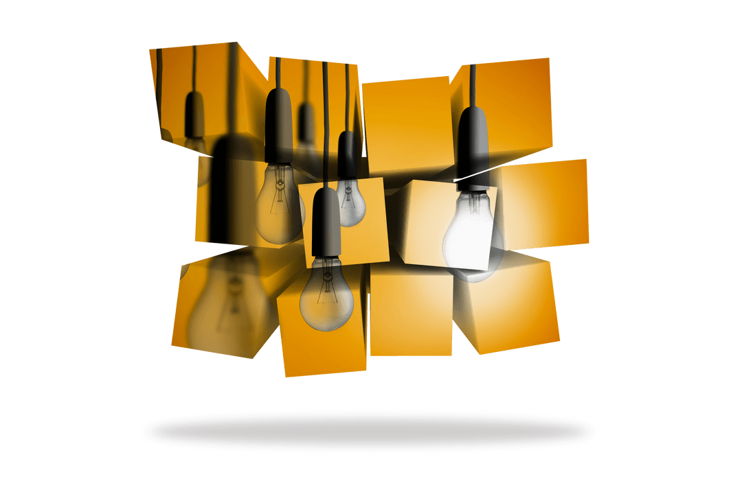 Transparent Light Bulbs on Abstract Yellow Background