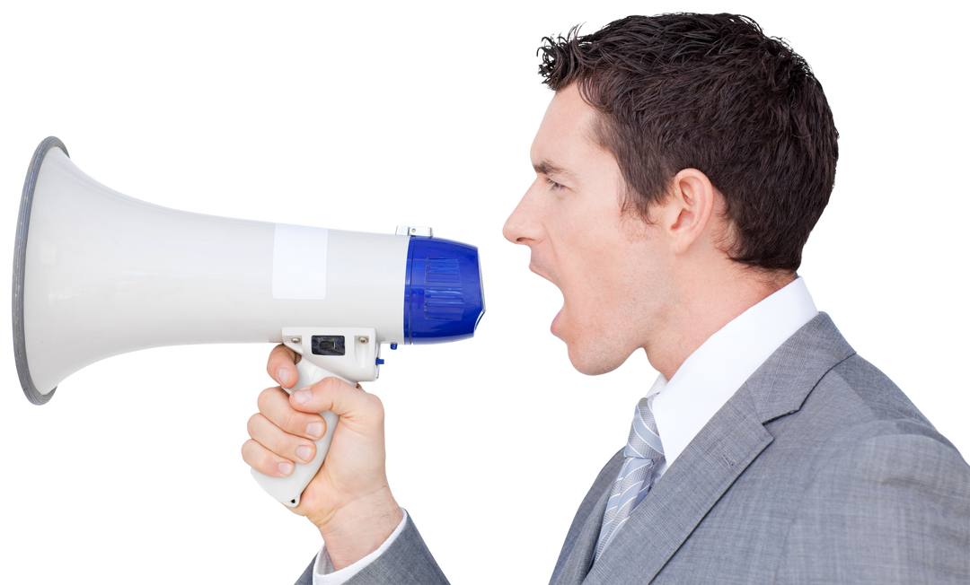 Businessman using transparent megaphone for communication - Download Free Stock Images Pikwizard.com