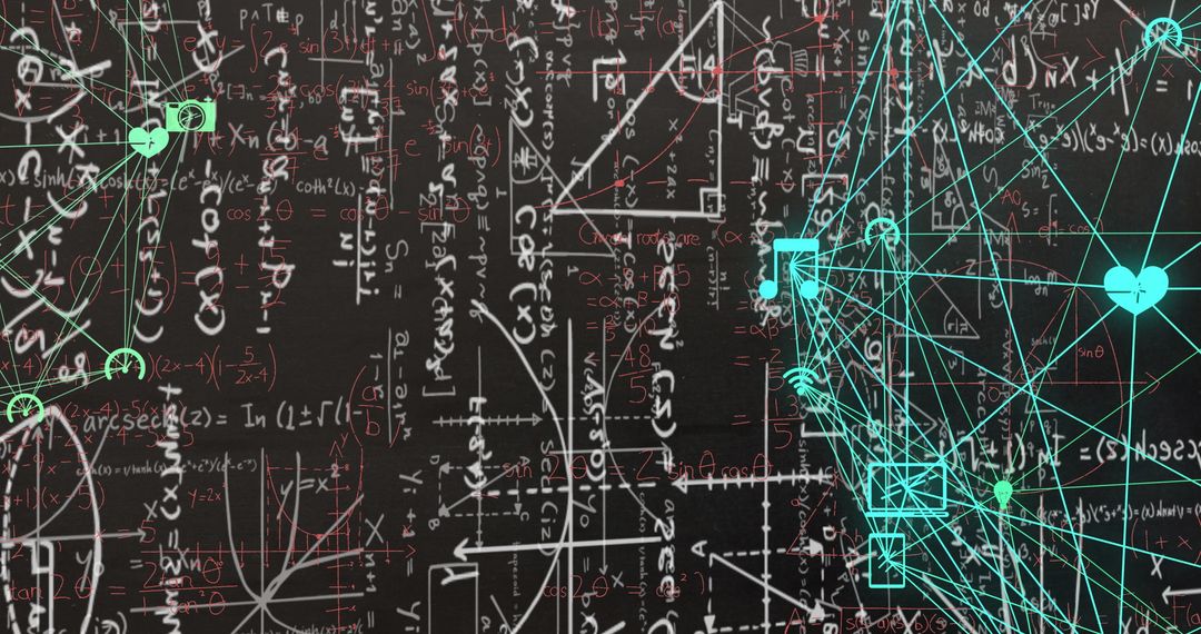 Mathematical Equations and Icons with Digital Interface Elements