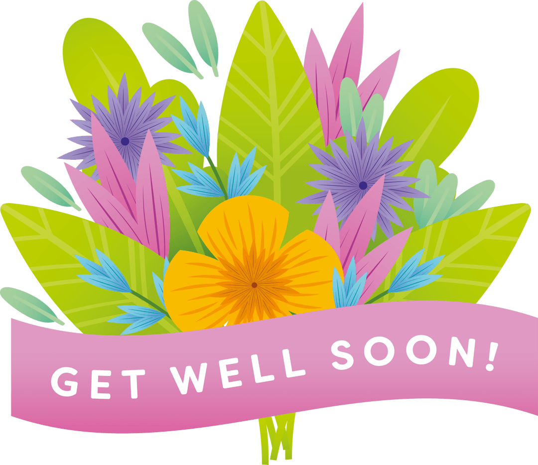 Floral Get Well Soon Text with Transparent Background