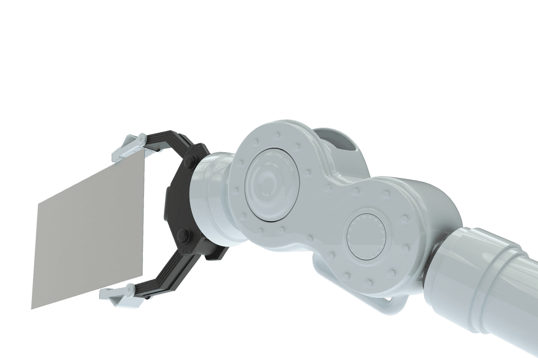 Closeup of Transparent Hydraulic Arm Holding Placard Isolated