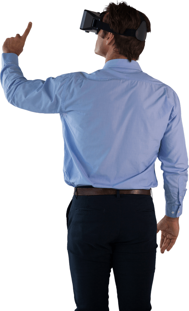 Transparent View Businessman with VR Glasses Making Gesture in Office Attire