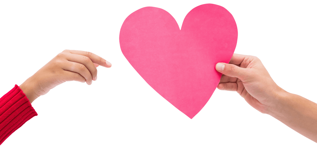 Hands Holding Paper Heart on Transparent Background for Valentine's Day