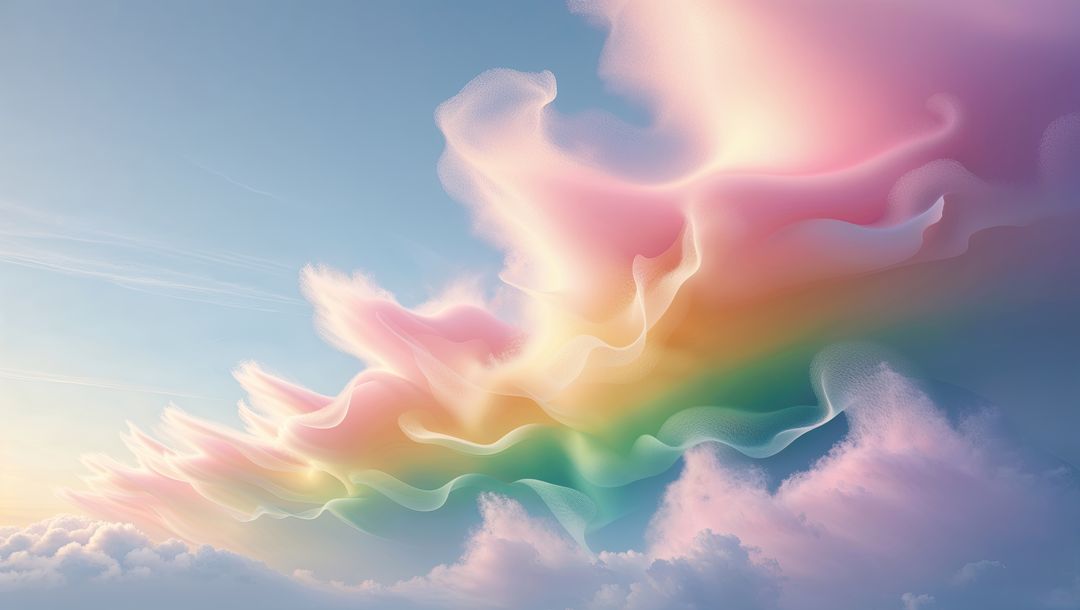 Dreamy Pastel Cloudscape with Swirling Sky Ribbons