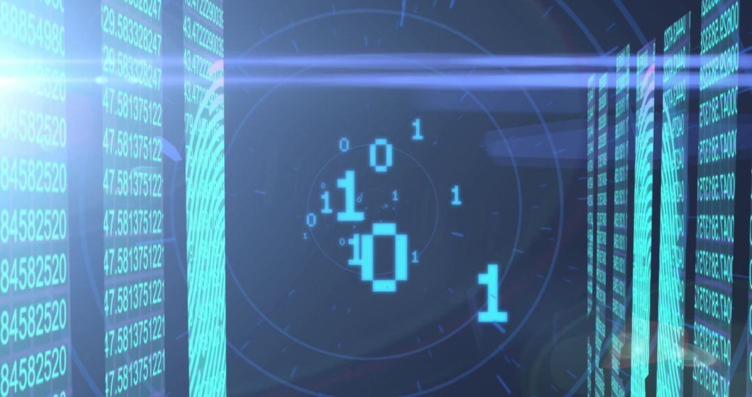 Binary Code Waves with Glowing Digits on Dark Background