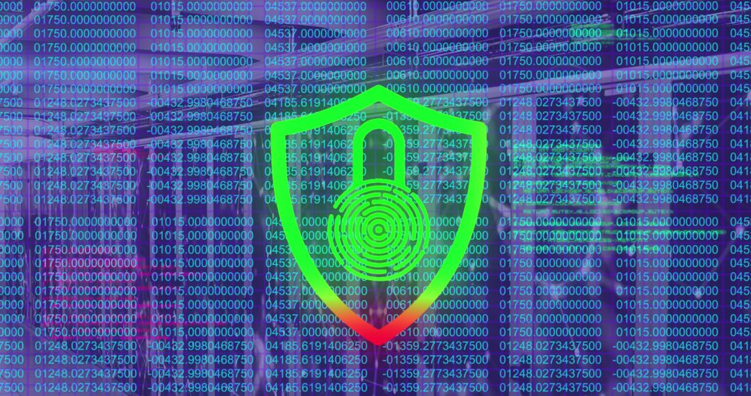 Digital Lock Icon Overlay with Data and Server Room Elements