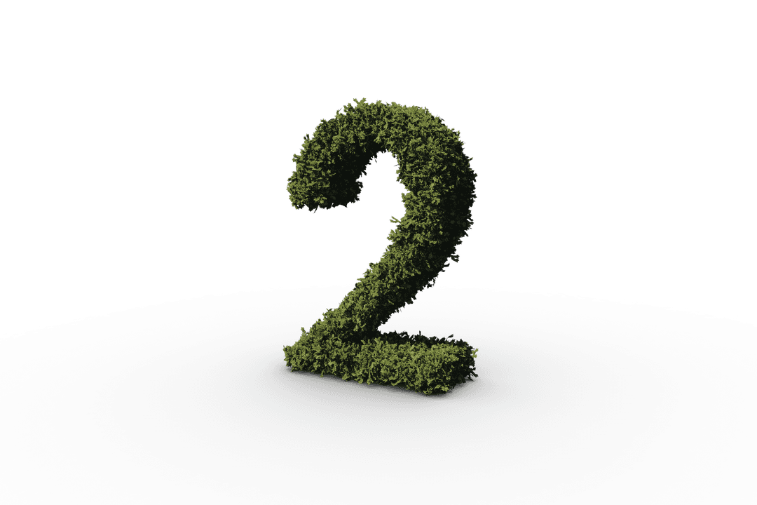 Grass-Covered Number 2 Illustrating Nature on Transparent Background