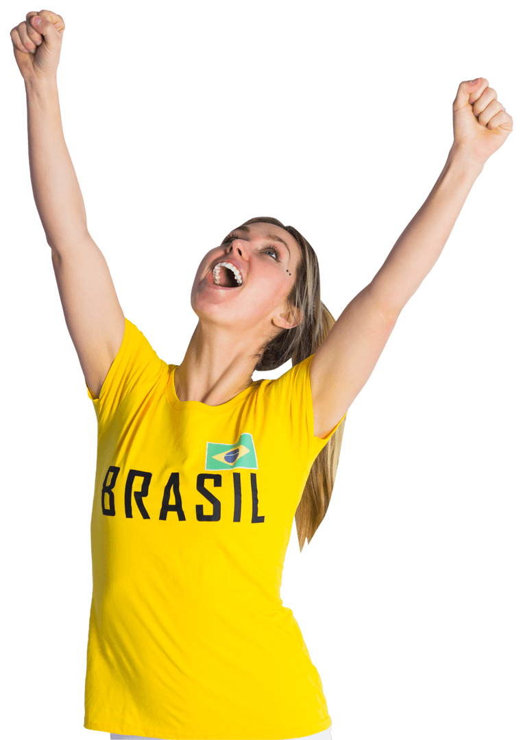 Exuberant Brazilian Football Fan Cheering on Transparent Background