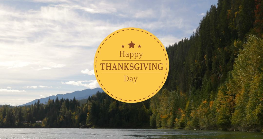Happy Thanksgiving Day over Autumn Forest and River