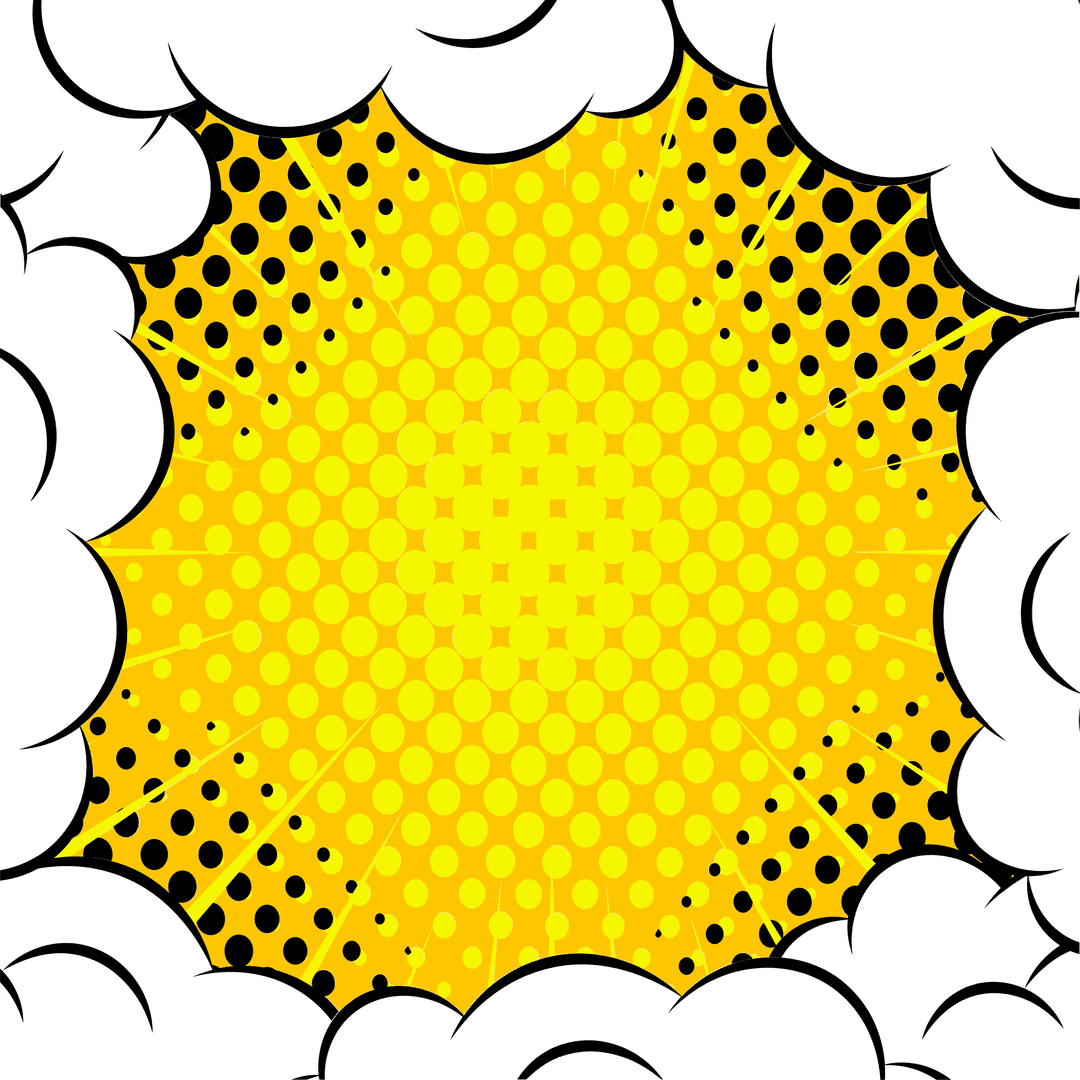 Retro Comic Cloud Burst with Transparent Yellow Dots Background