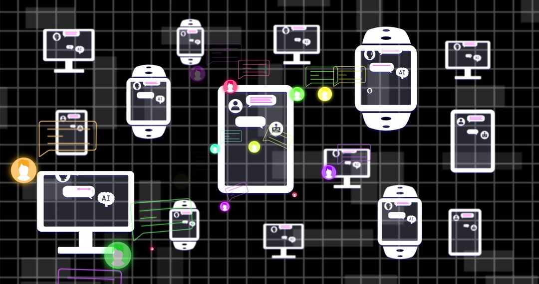 Artificial Intelligence Icons Over Computer Screens in Digital Interface - Free Images, Stock Photos and Pictures on Pikwizard.com