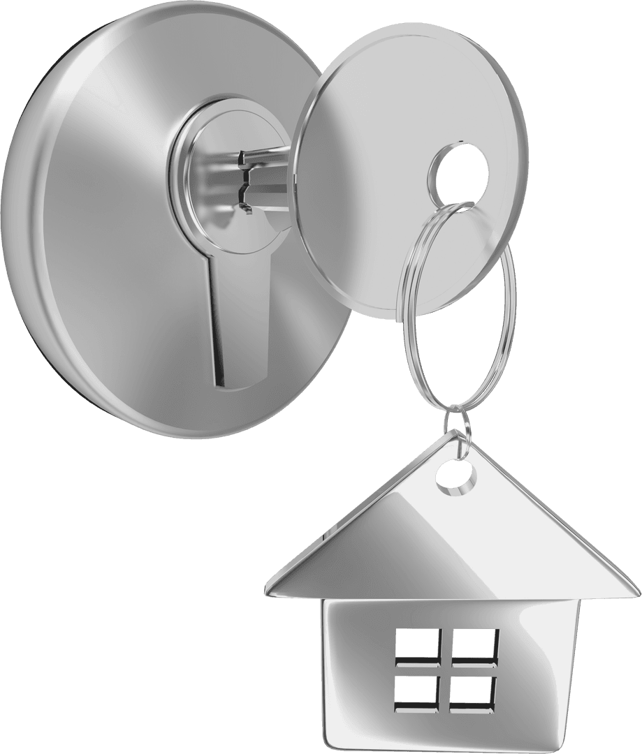 Transparent Door Lock and Key with House Keychain Iconic Home Symbol