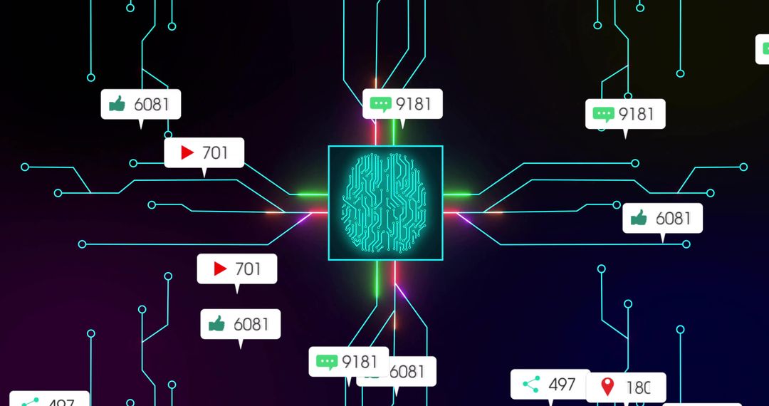 Neon Brain Circuit with Social Metrics and Digital Connectivity