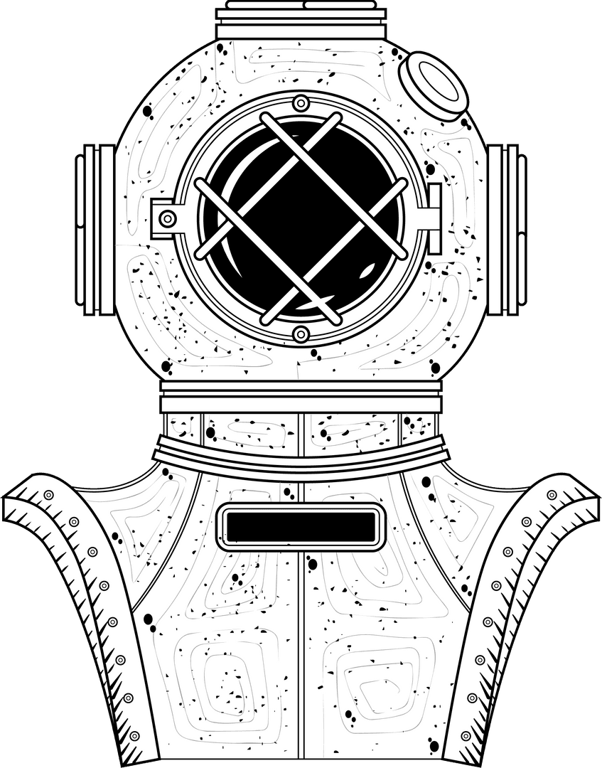 Vintage Deep Sea Helmet Sketch with Transparent Background