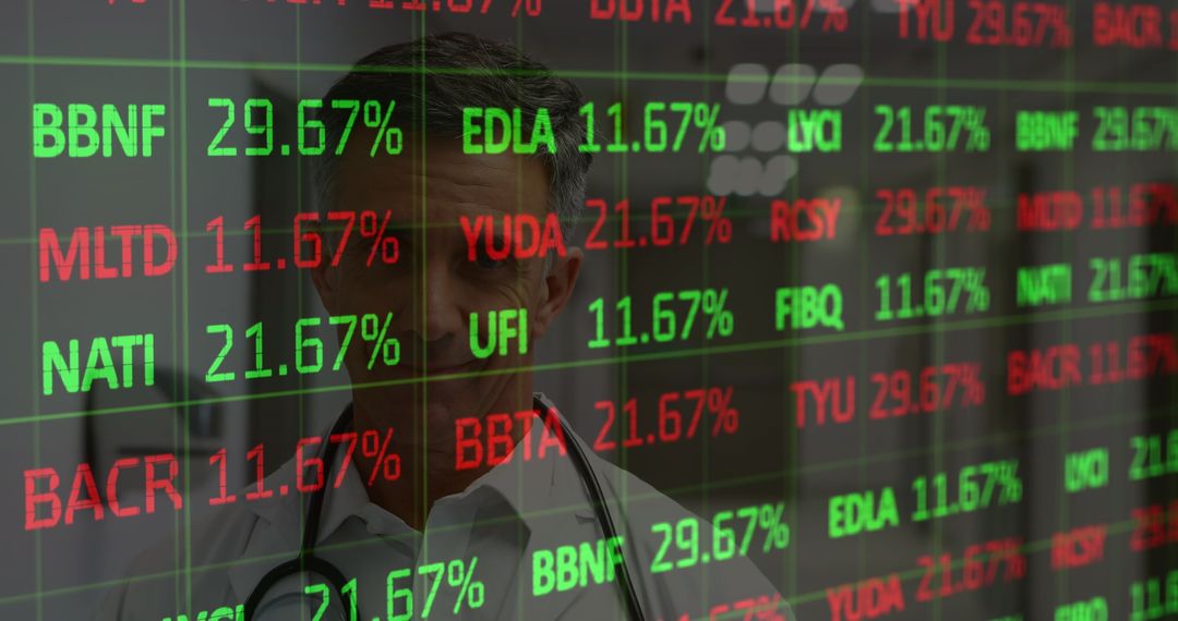 Healthcare Professional Analyzing Financial Stock Market Data Display