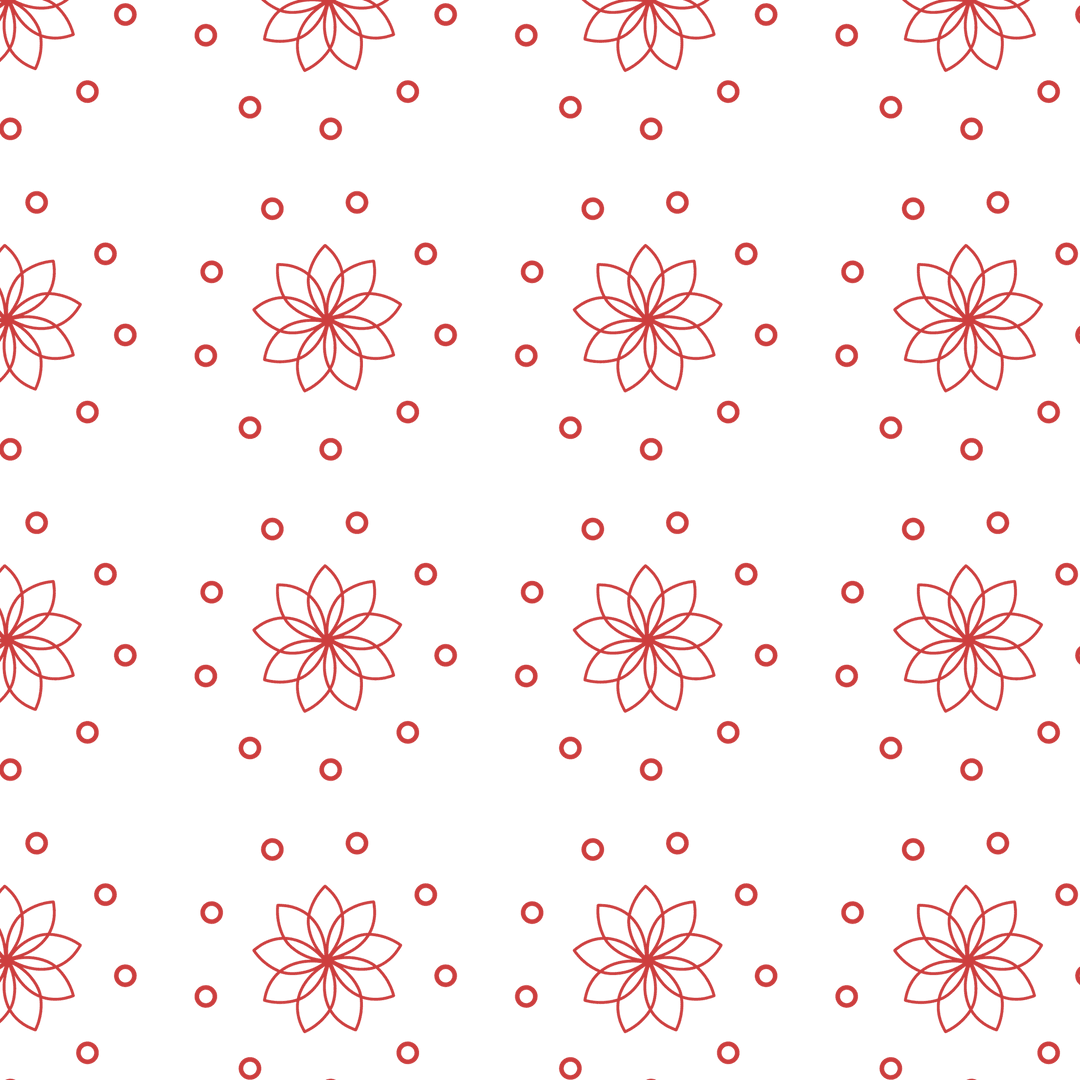 Red Floral and Circle Pattern on Transparent Background
