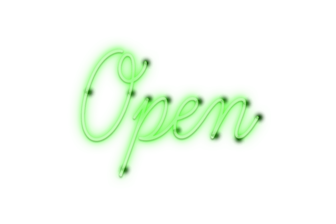 Green Neon Open Sign on Transparent Background