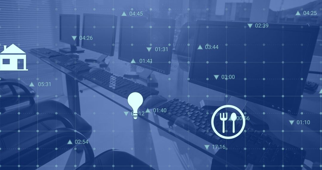 Digital Data Processing Over Office Desk with Statistics Icons