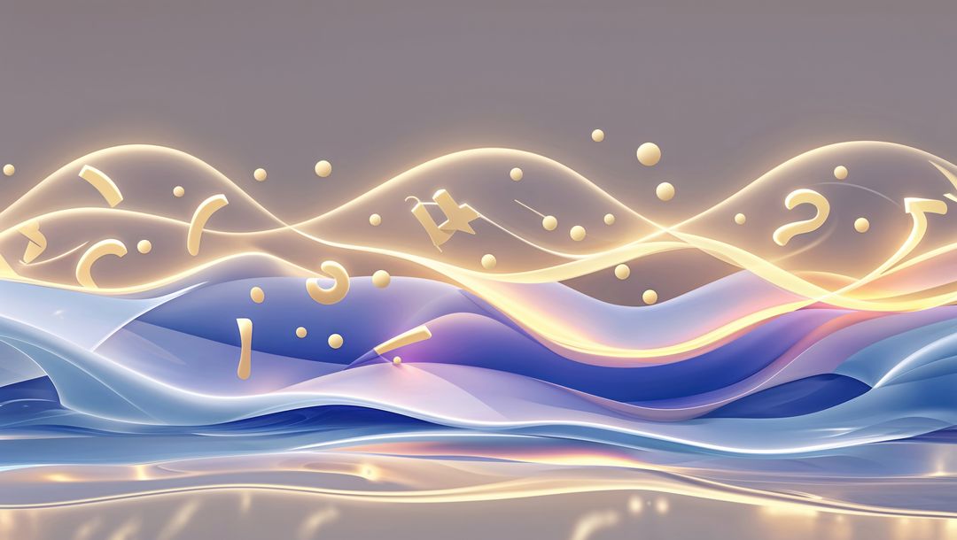Futuristic Digital Wave Pattern with Gold Ribbons and Spheres