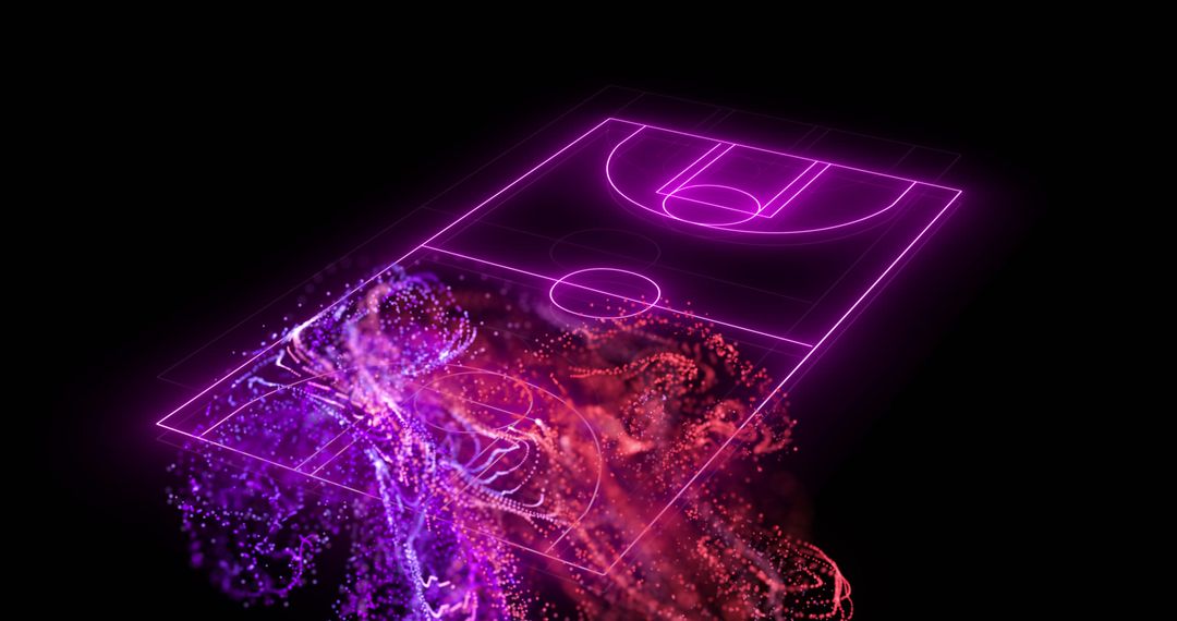 Neon Basketball Court with Digital Data Particles