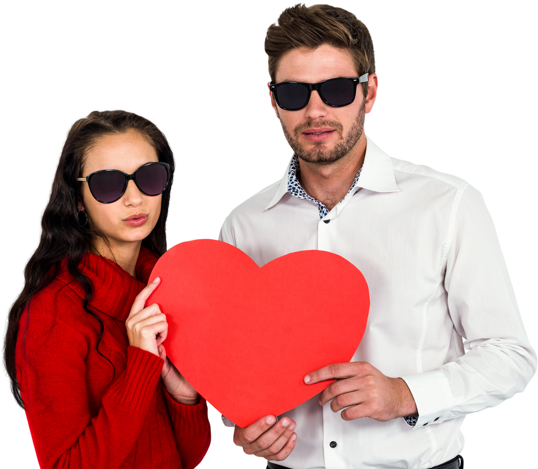 Stylish Couple with Sunglasses Holding Heart Shape on Transparent Background - Download Free Stock Images Pikwizard.com